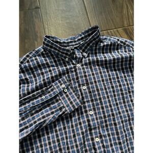 ROWM Men's 3XB Blue Red White Checkered L-Sleeve Cotton Button-down Shirt